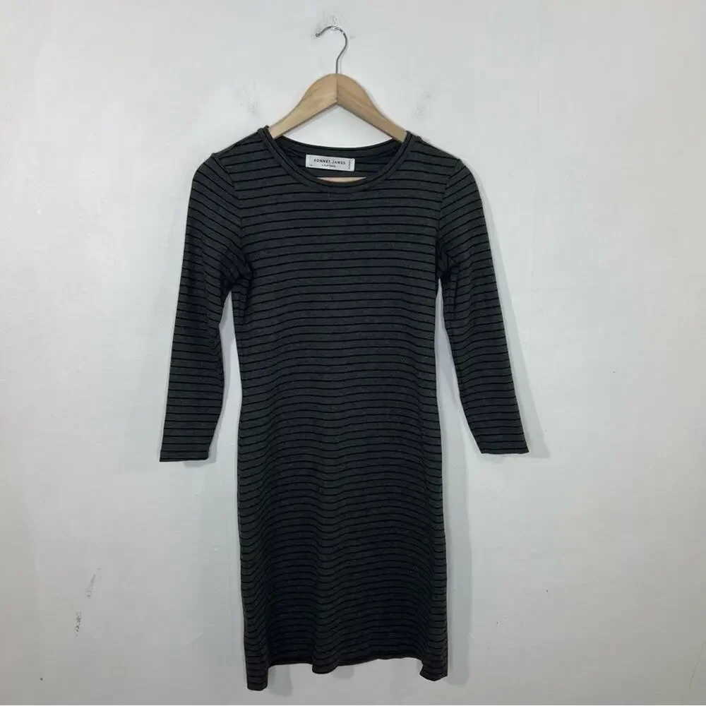 Sonnet James Reese A Play Dress Shirtdress Stretch Gray Black Striped Size XS